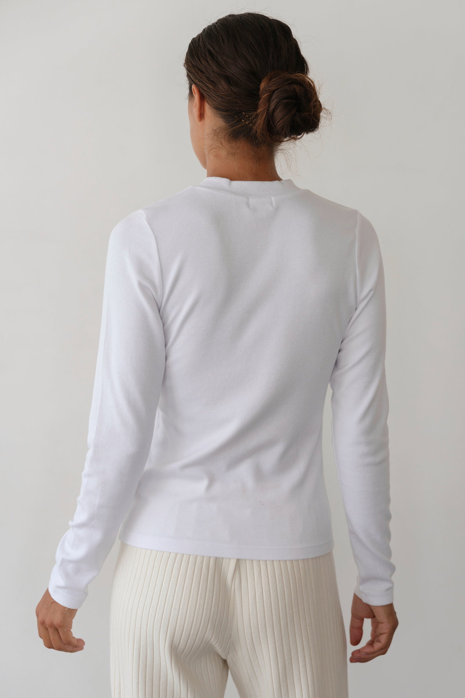 DONNI The Baby Rib V-Neck Long Sleeve - Powder