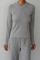 DONNI The Baby Rib V-Neck Long Sleeve - Heather-Grey