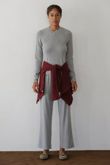 DONNI The Baby Rib V-Neck Long Sleeve - Heather-Grey