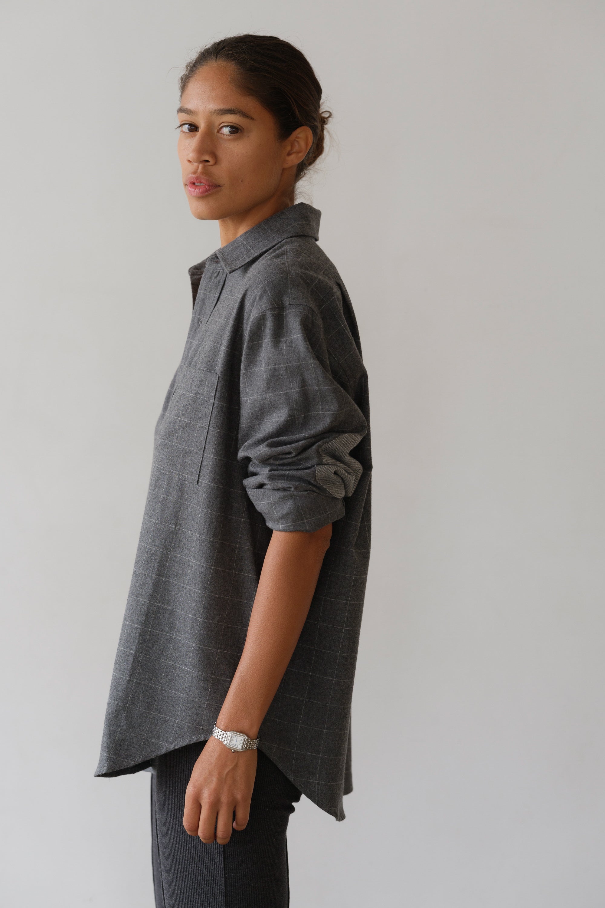 DONNI The Flannel Windowpane Shirt - Charcoal-Grey