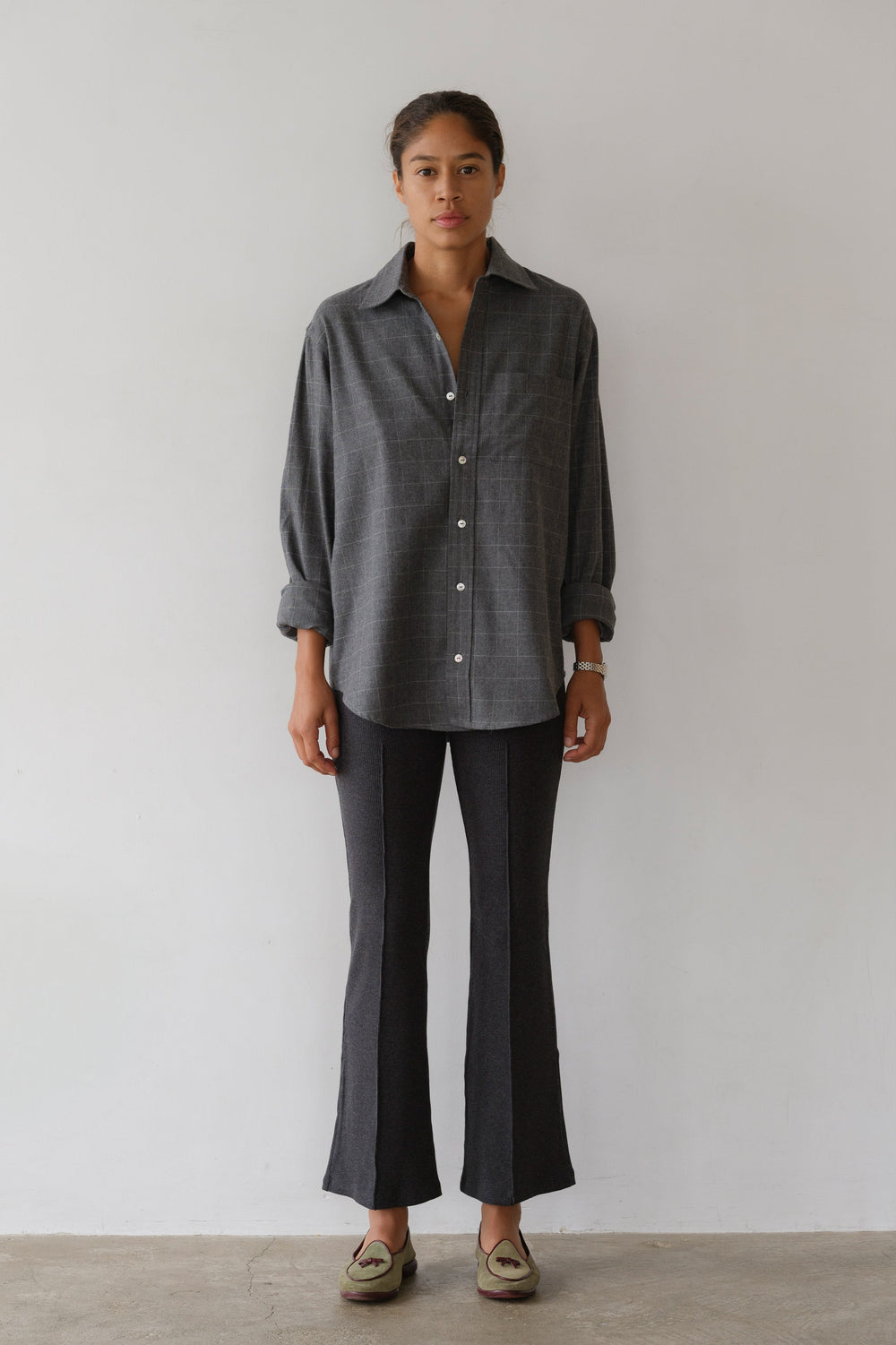 DONNI The Flannel Windowpane Shirt - Charcoal-Grey
