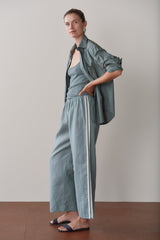 DONNI Sage Linen Crop Stripe Pant - Sage