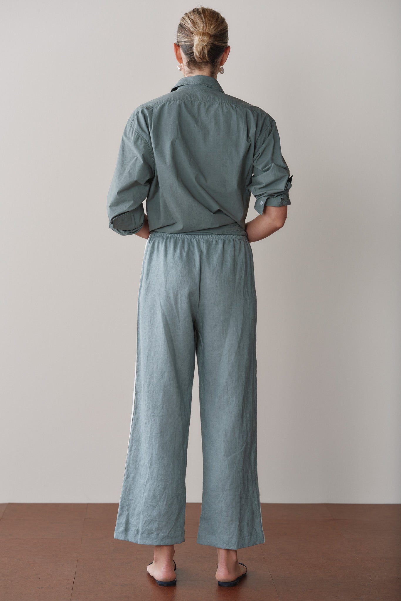 DONNI Sage Linen Crop Stripe Pant - Sage