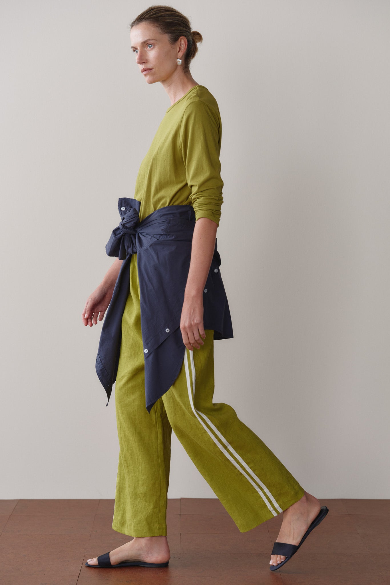 DONNI Pistachio Linen Crop Stripe Pant - Pistachio