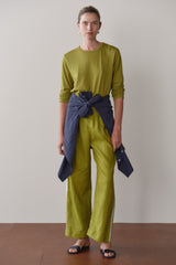 DONNI Pistachio Linen Crop Stripe Pant - Pistachio