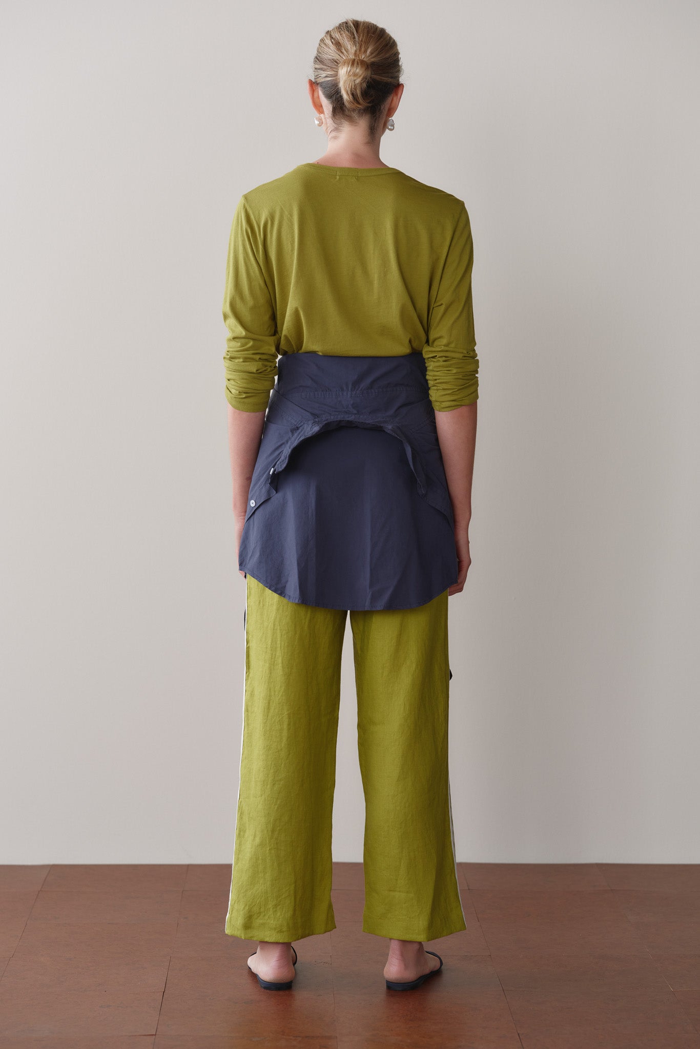 DONNI Pistachio Linen Crop Stripe Pant - Pistachio