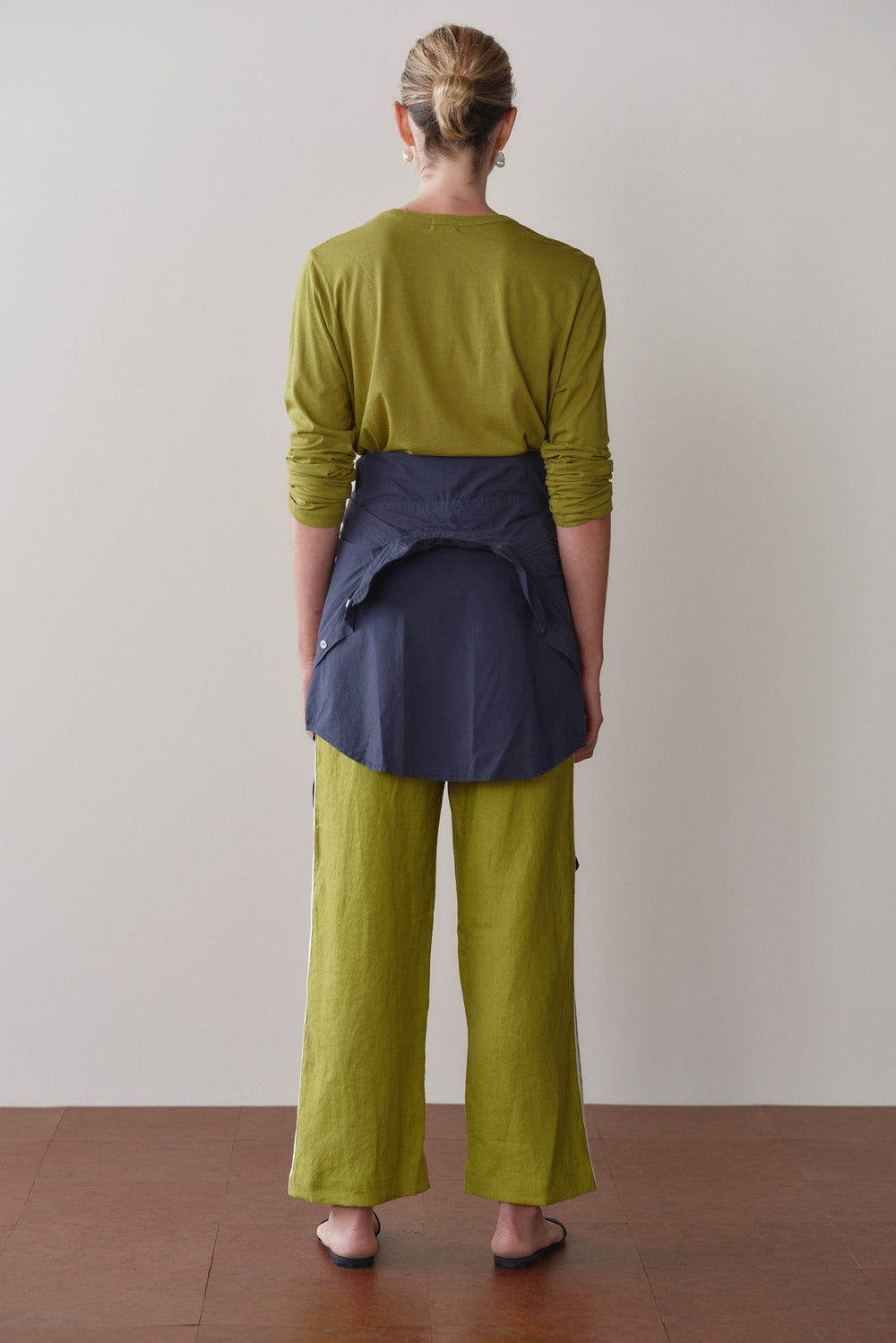 DONNI Pistachio Linen Crop Stripe Pant - Pistachio