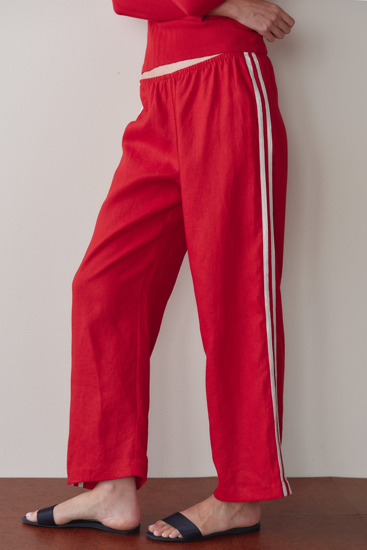 DONNI Bell Pepper Linen Crop Stripe Pant - Bell-Pepper