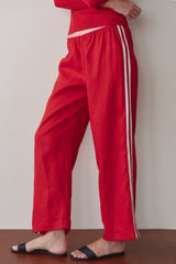 DONNI Bell Pepper Linen Crop Stripe Pant - Bell-Pepper