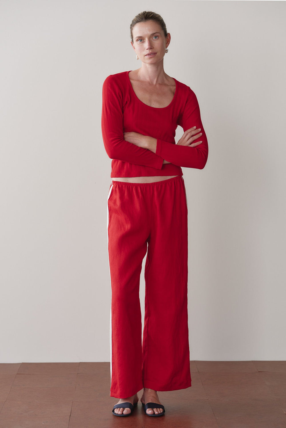 DONNI Bell Pepper Linen Crop Stripe Pant - Bell-Pepper