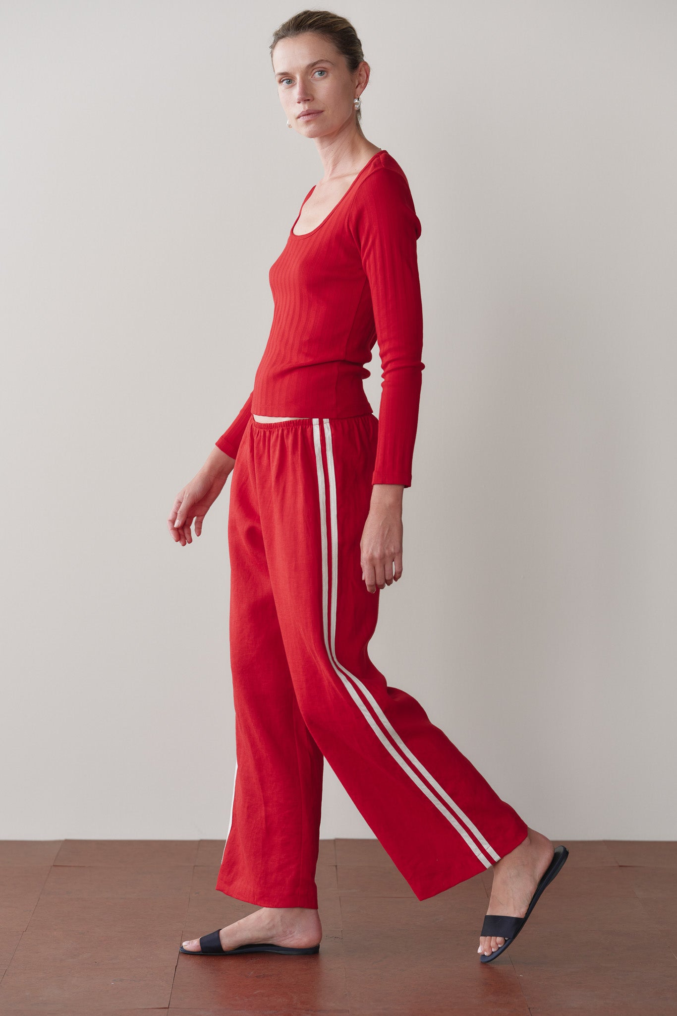 DONNI Bell Pepper Linen Crop Stripe Pant - Bell-Pepper