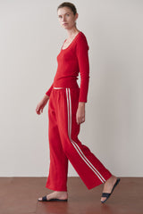 DONNI Bell Pepper Linen Crop Stripe Pant - Bell-Pepper