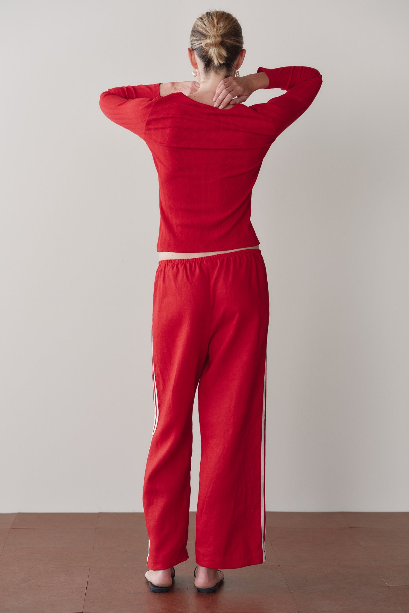 DONNI Bell Pepper Linen Crop Stripe Pant - Bell-Pepper