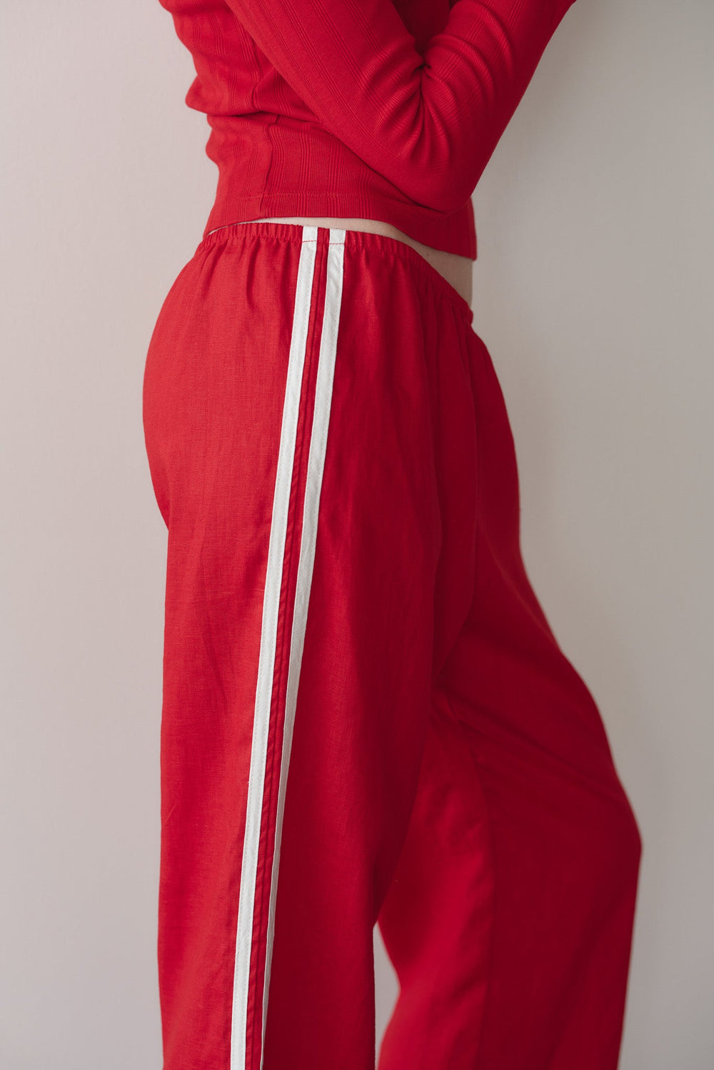 DONNI Bell Pepper Linen Crop Stripe Pant - Bell-Pepper