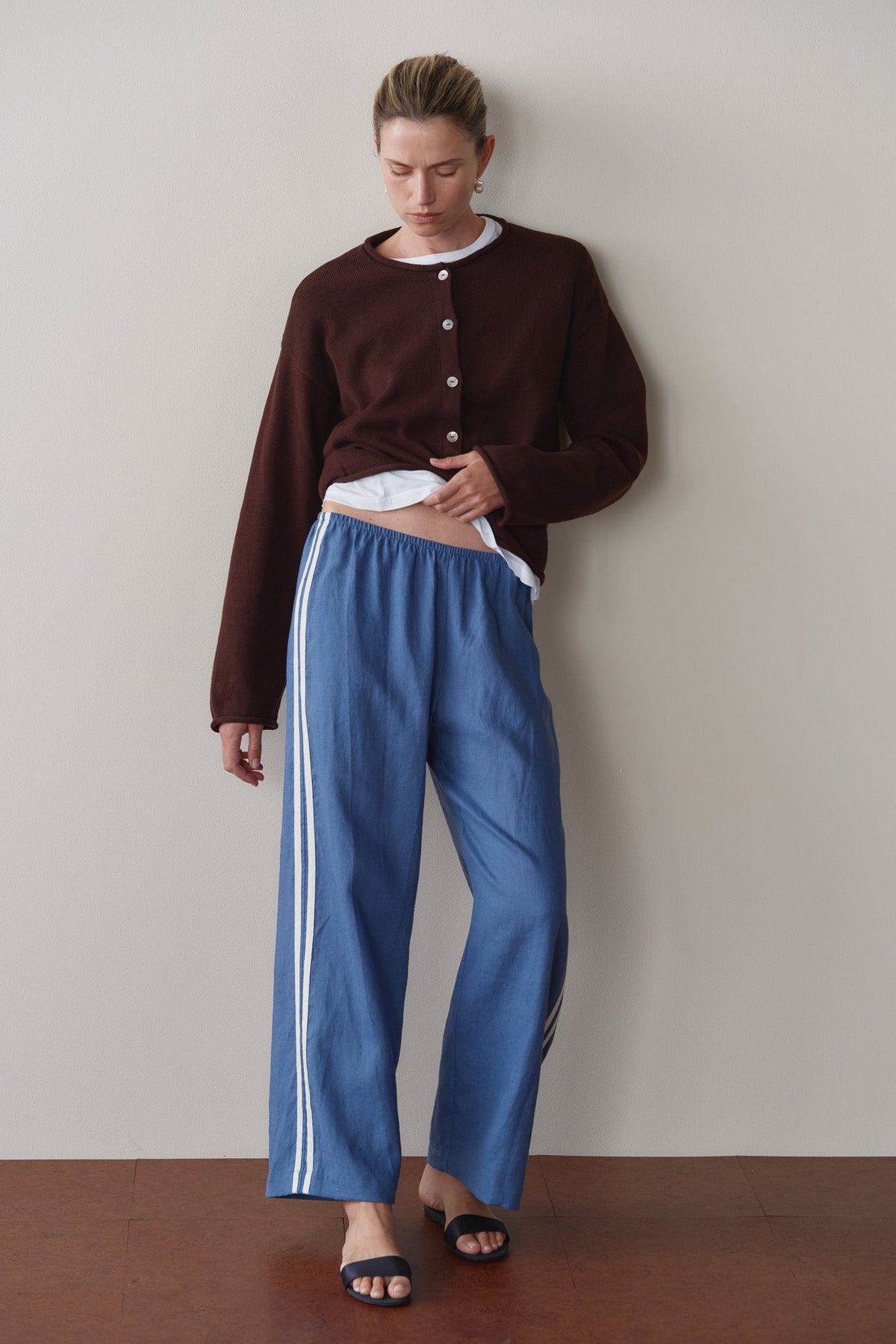 DONNI Lapis Linen Crop Stripe Pant - Lapis