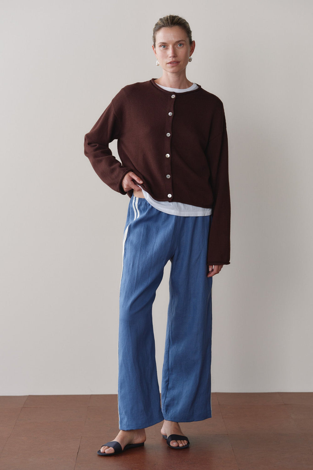 DONNI Lapis Linen Crop Stripe Pant - Lapis