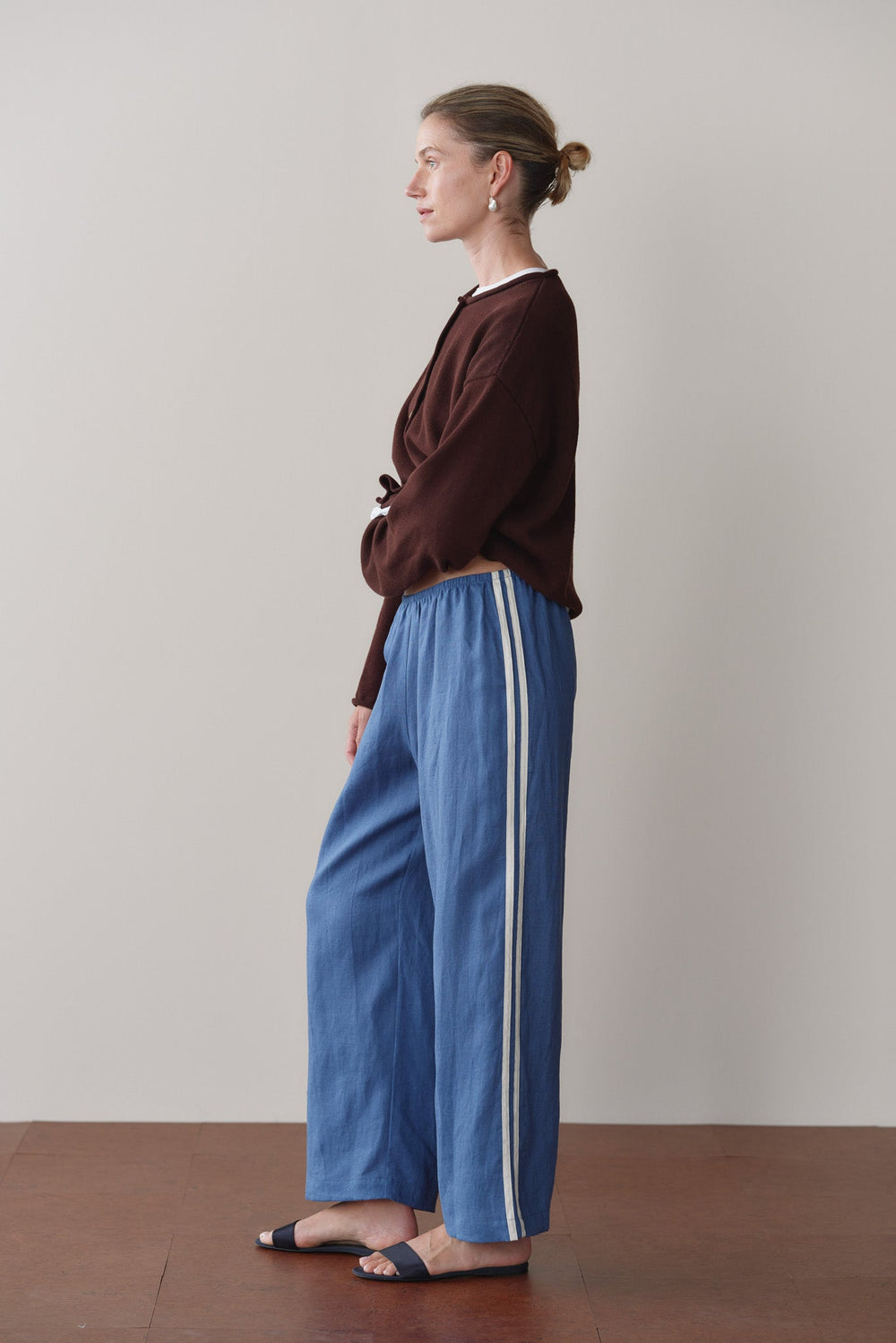 DONNI Lapis Linen Crop Stripe Pant - Lapis