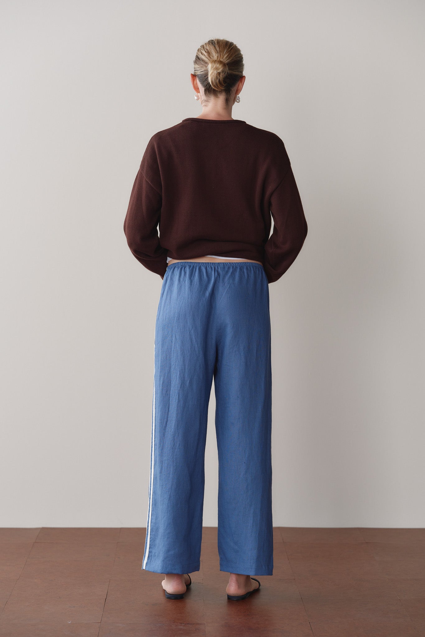 DONNI Lapis Linen Crop Stripe Pant - Lapis