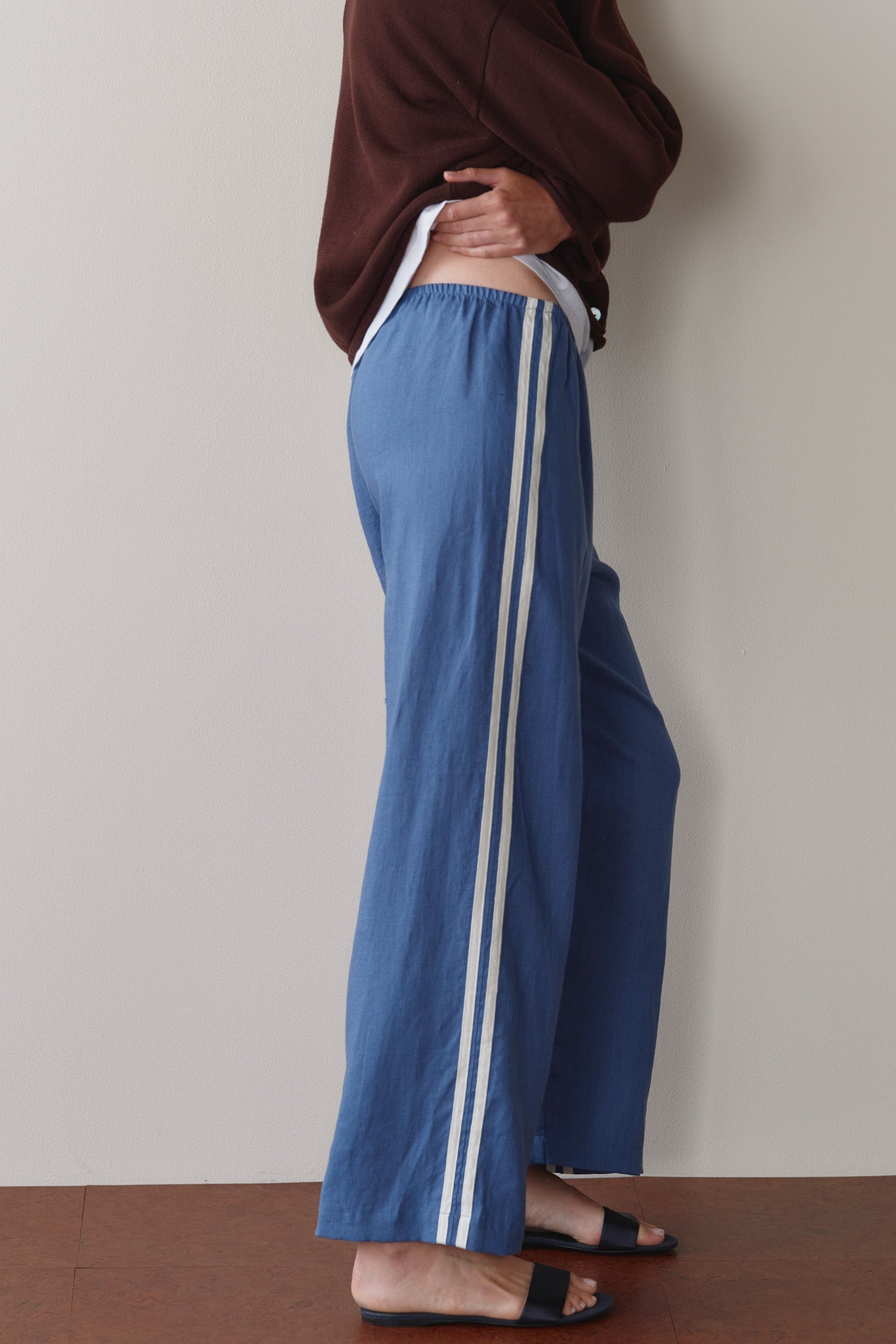 DONNI Lapis Linen Crop Stripe Pant - Lapis