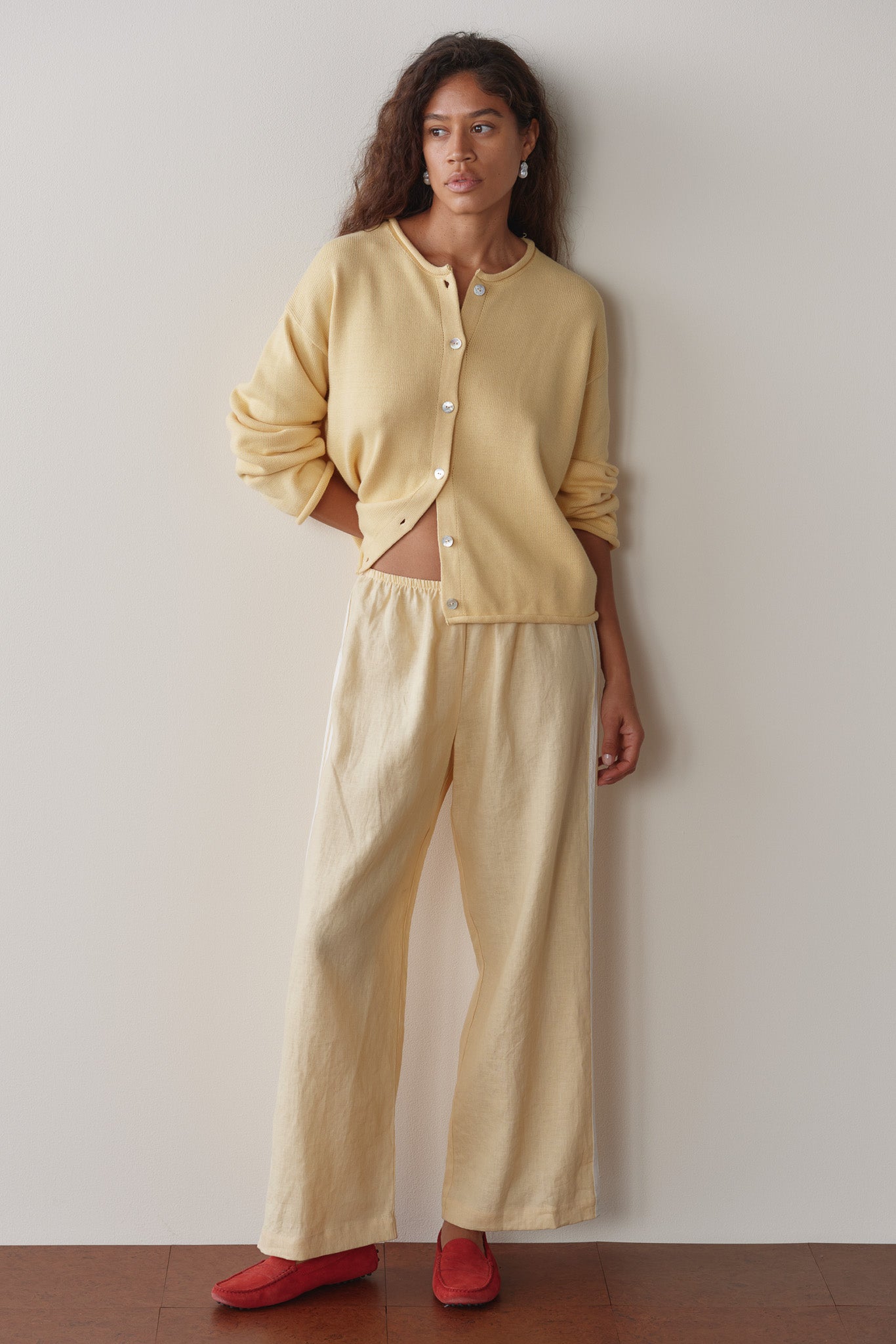 DONNI Butter Linen Crop Stripe Pant - Butter