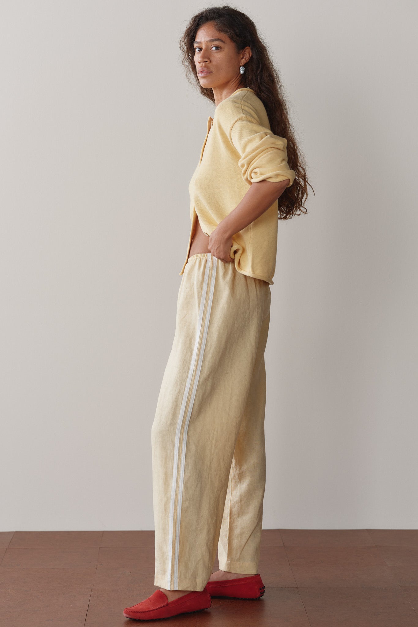 DONNI Butter Linen Crop Stripe Pant - Butter