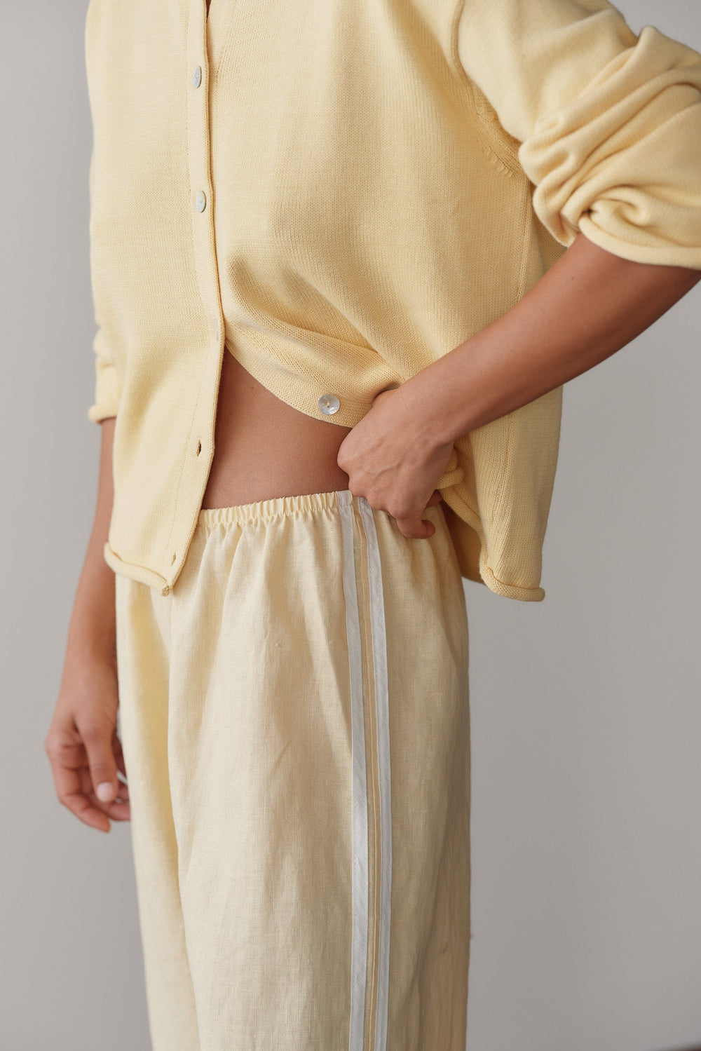 DONNI Butter Linen Crop Stripe Pant - Butter