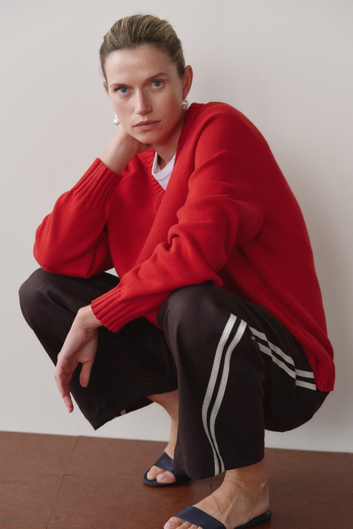 DONNI Espresso Linen Crop Stripe Pant - Espresso
