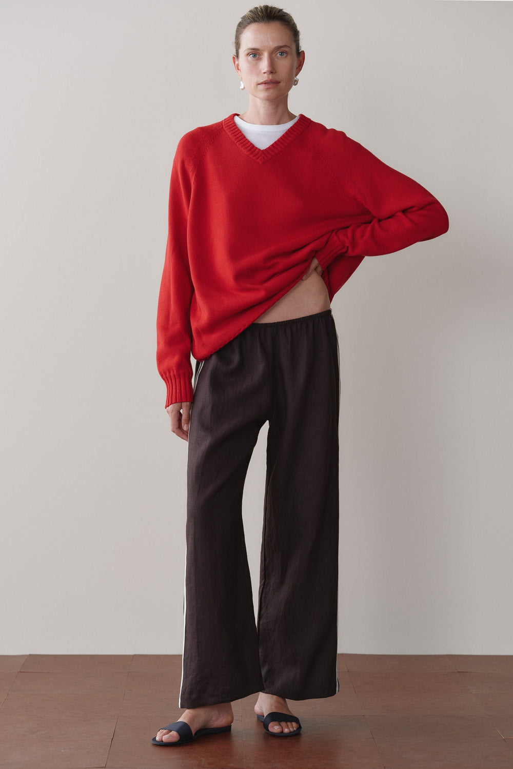 DONNI Espresso Linen Crop Stripe Pant - Espresso