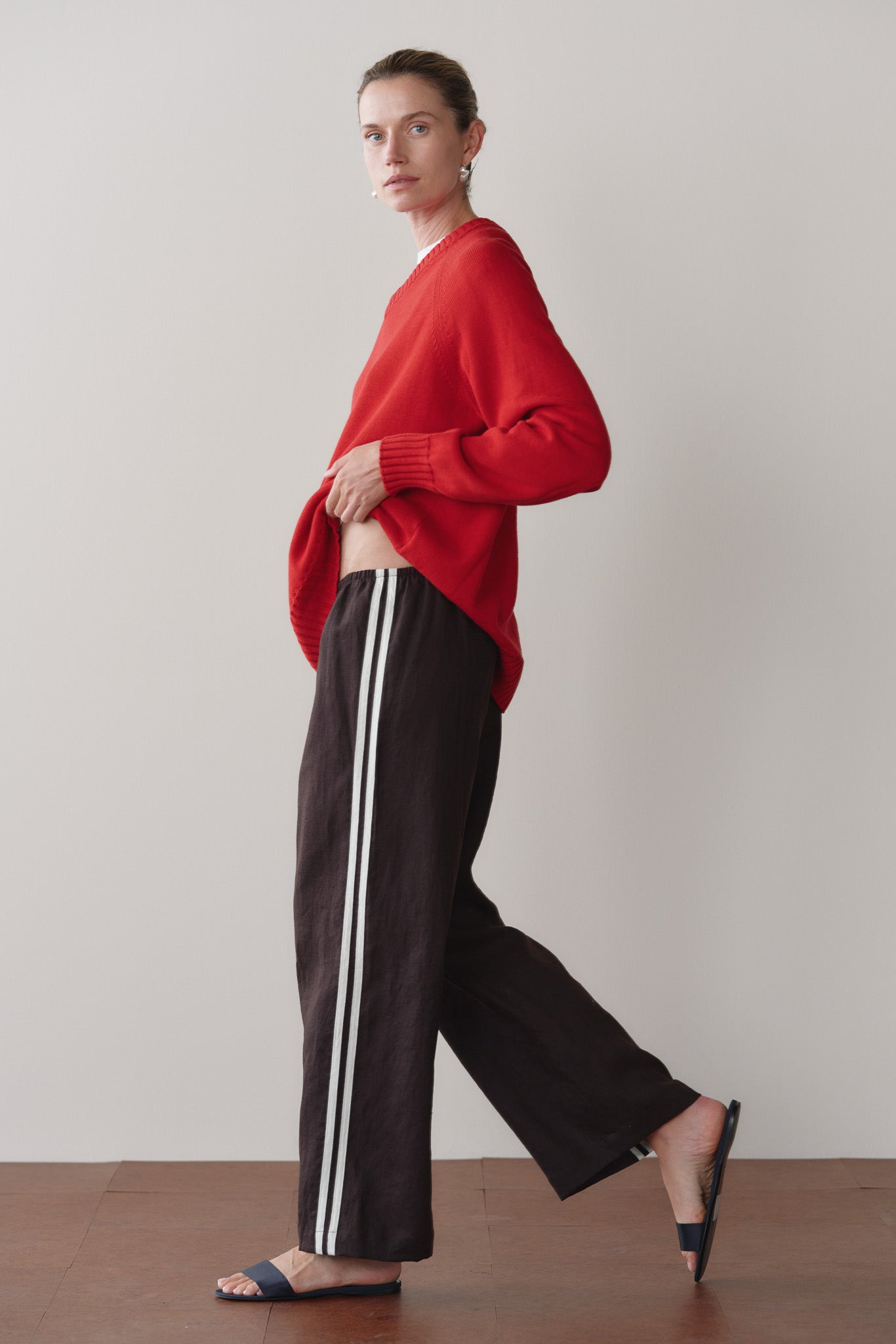 DONNI Espresso Linen Crop Stripe Pant - Espresso