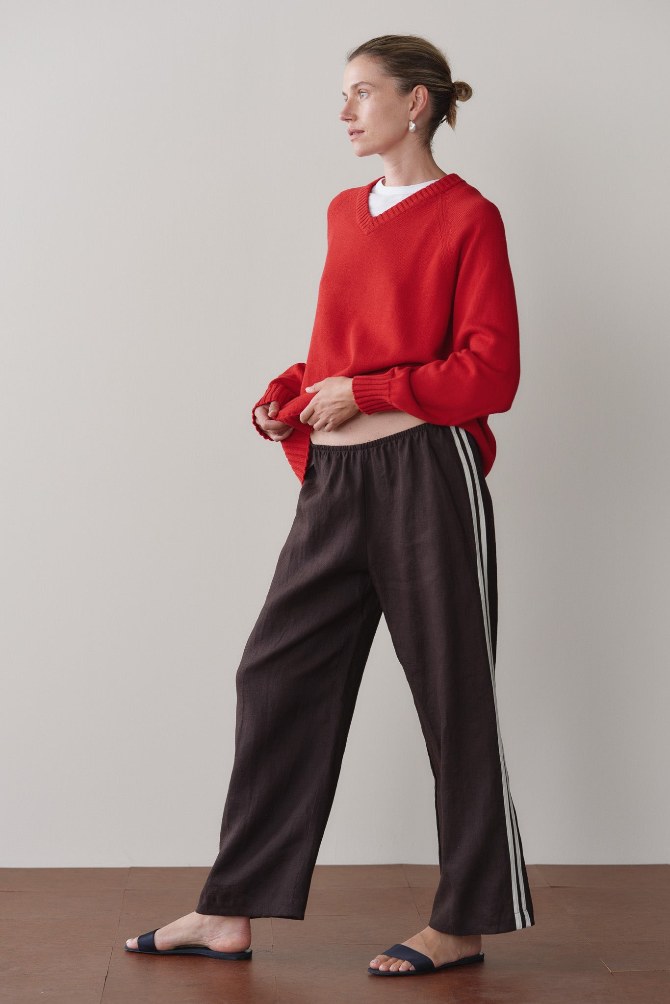 DONNI Espresso Linen Crop Stripe Pant - Espresso