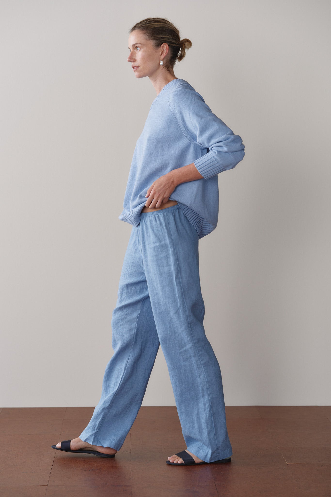DONNI Cornflower Linen Simple Pant - Cornflower