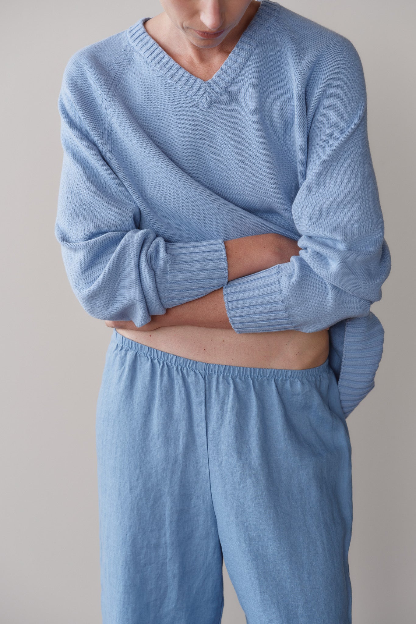 DONNI Cornflower Linen Simple Pant - Cornflower