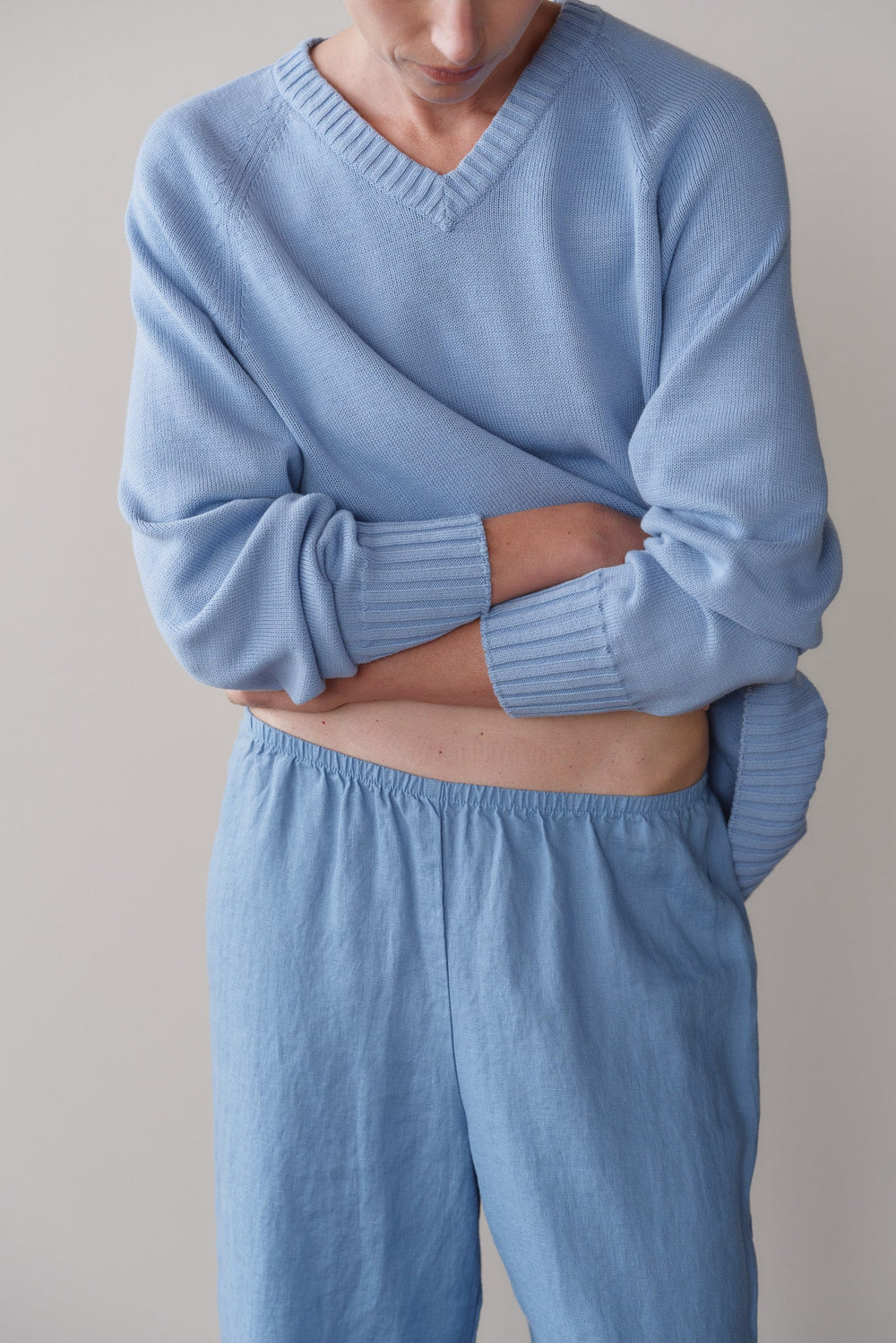 DONNI Cornflower Linen Simple Pant - Cornflower