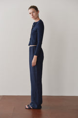DONNI Navy Linen Simple Pant - Navy