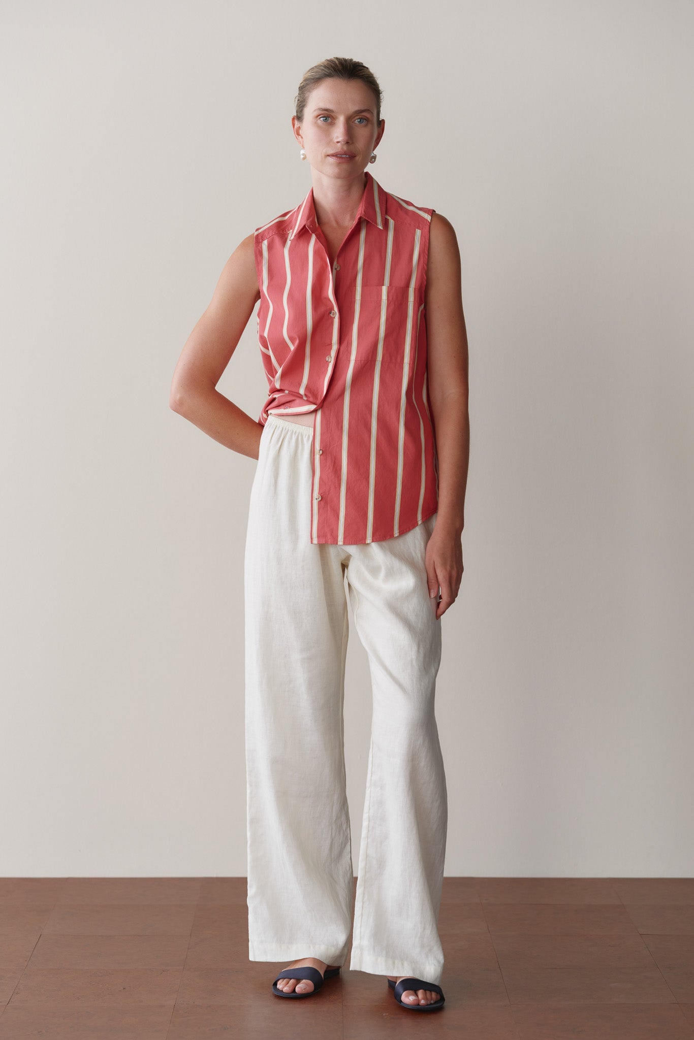 DONNI Creme Linen Simple Pant - Creme