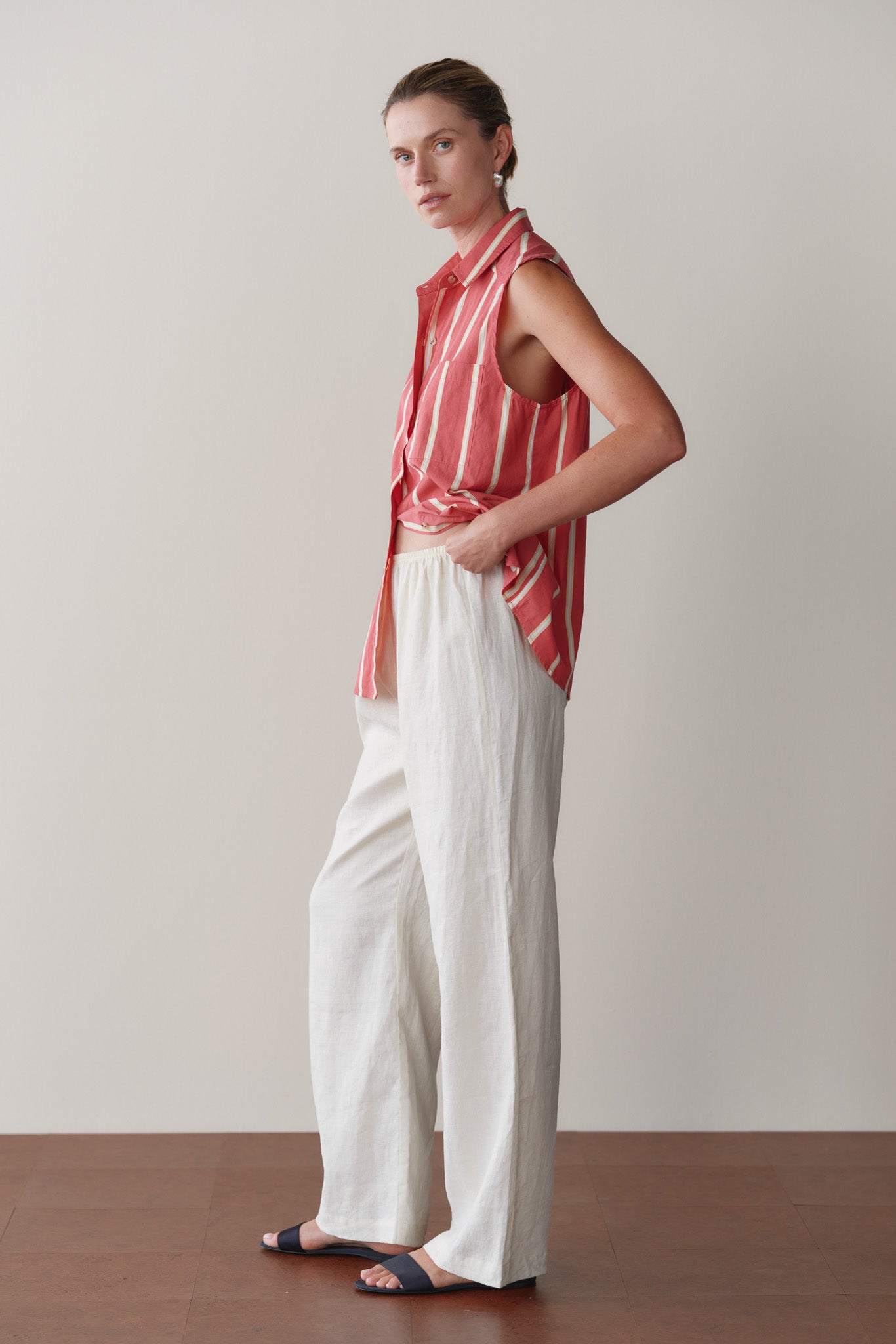 DONNI Creme Linen Simple Pant - Creme
