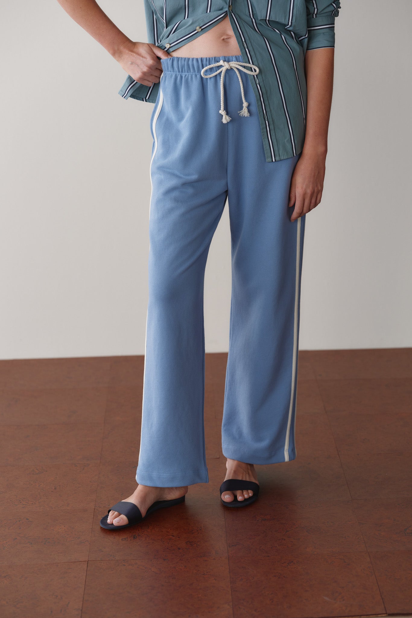 DONNI The Eco-Terry Stripe Crop Pant - Cornflower