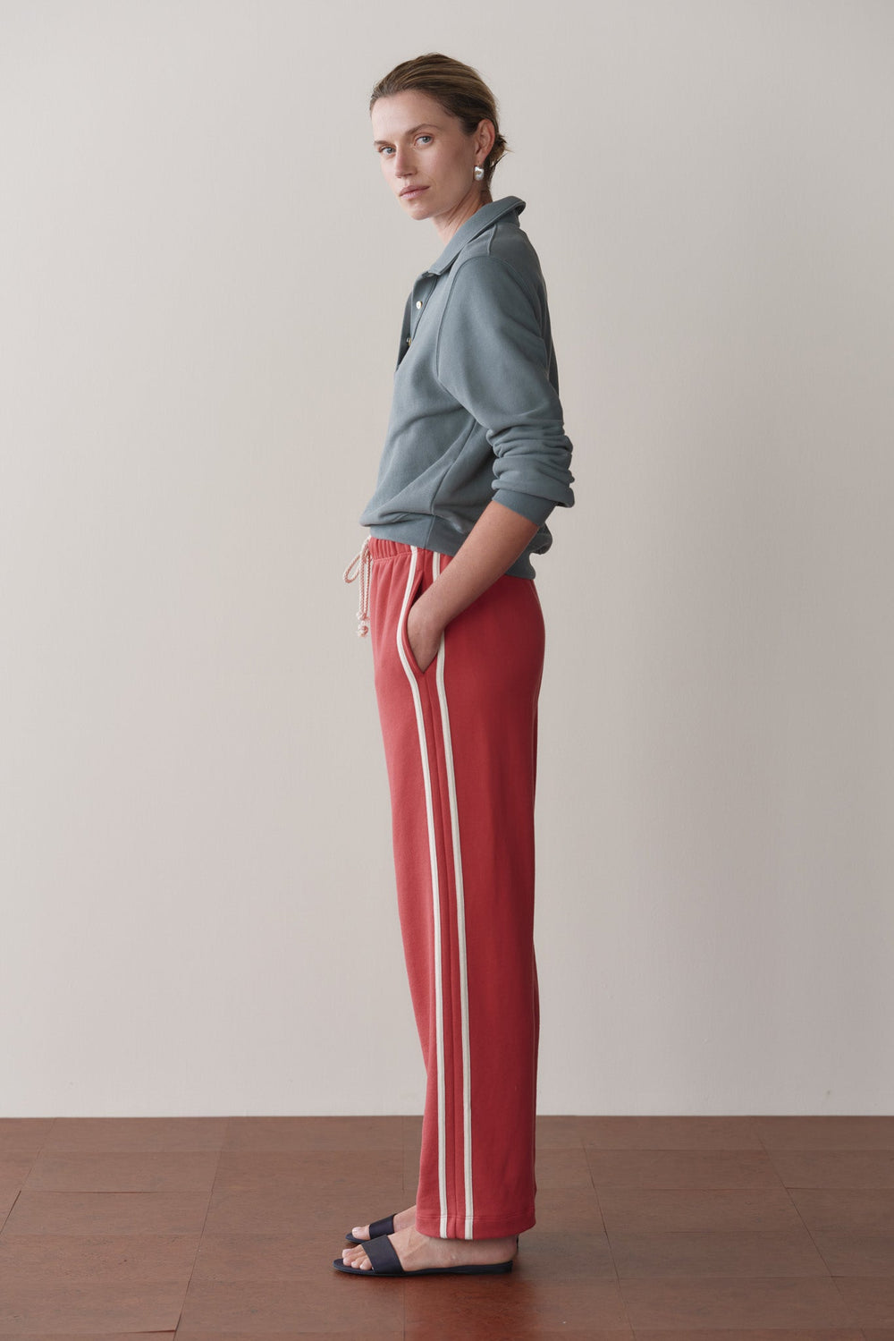 DONNI The Eco-Terry Stripe Crop Pant - Raspberry