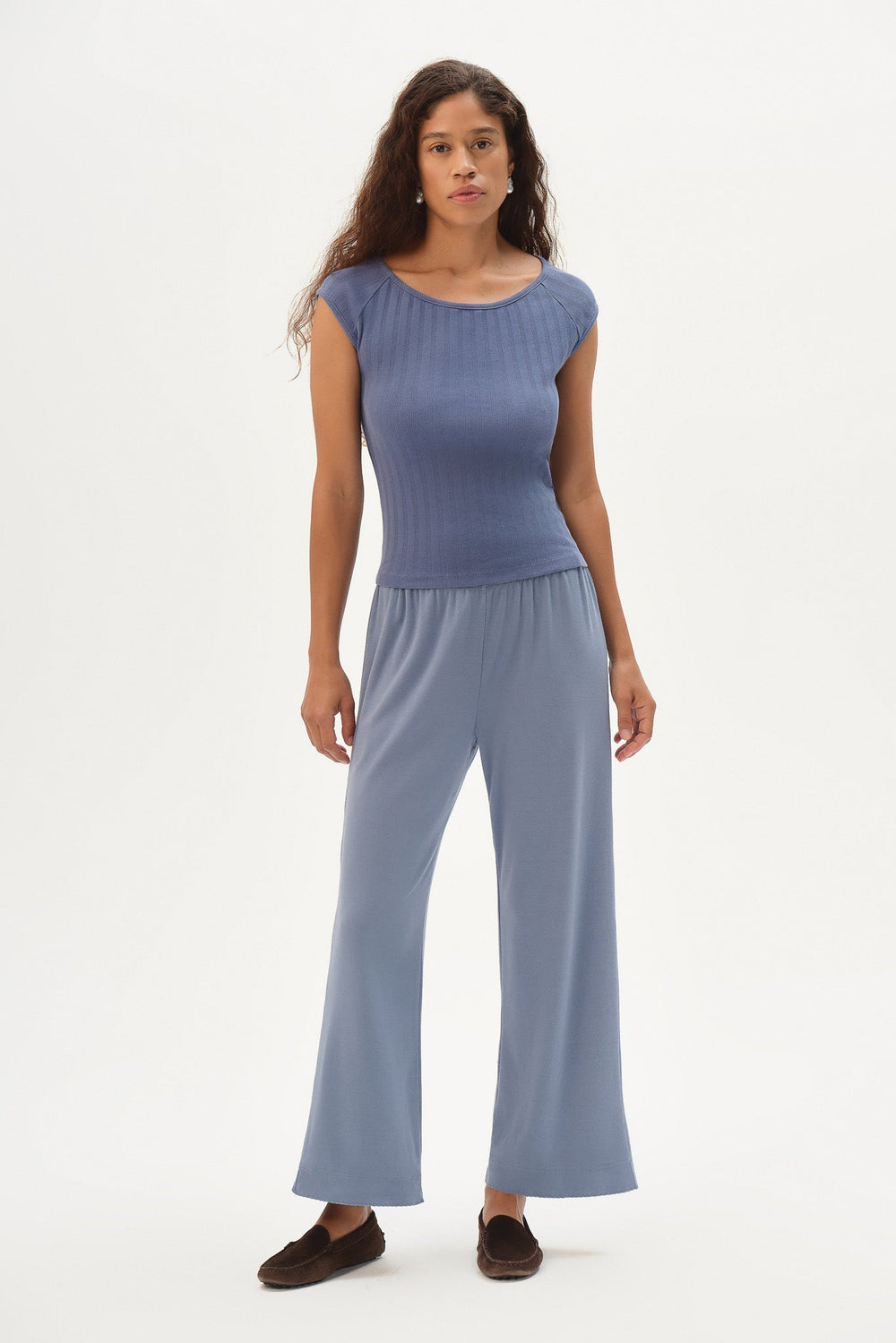 DONNI The Baby Rib Scallop Pant - Cornflower