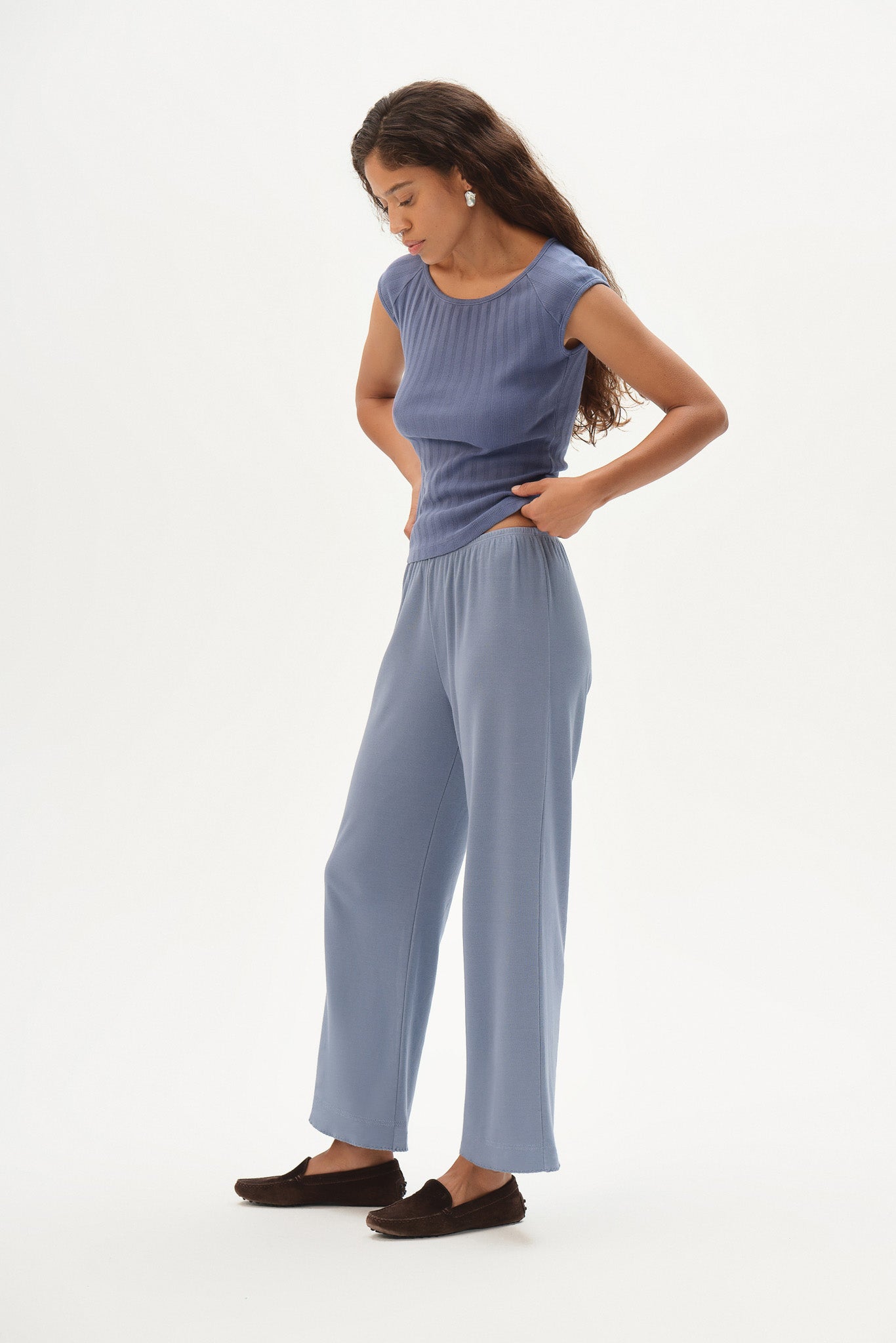 DONNI The Baby Rib Scallop Pant - Cornflower