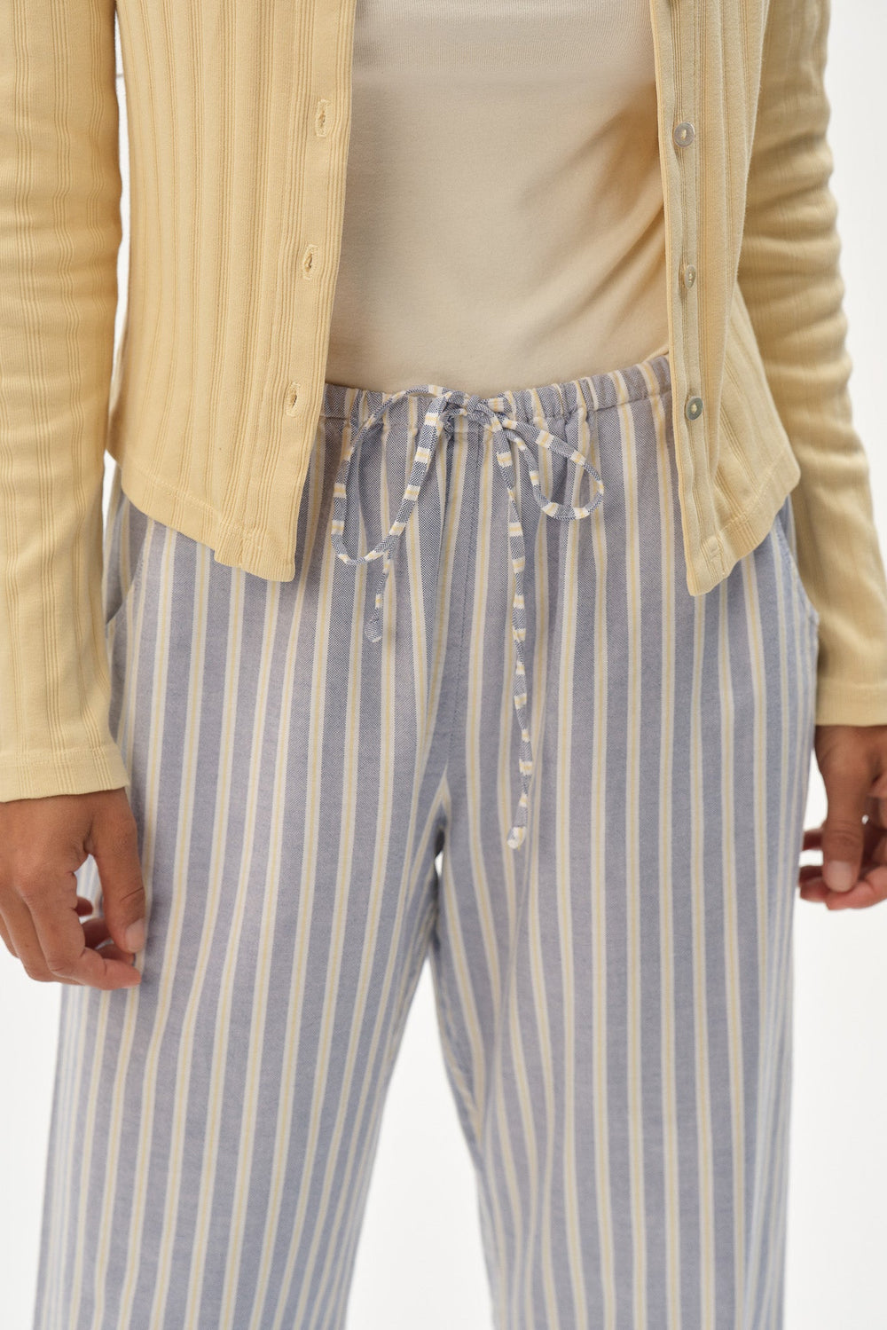 DONNI The Oxford Stripe Drawstring Pant - Butter Stripe