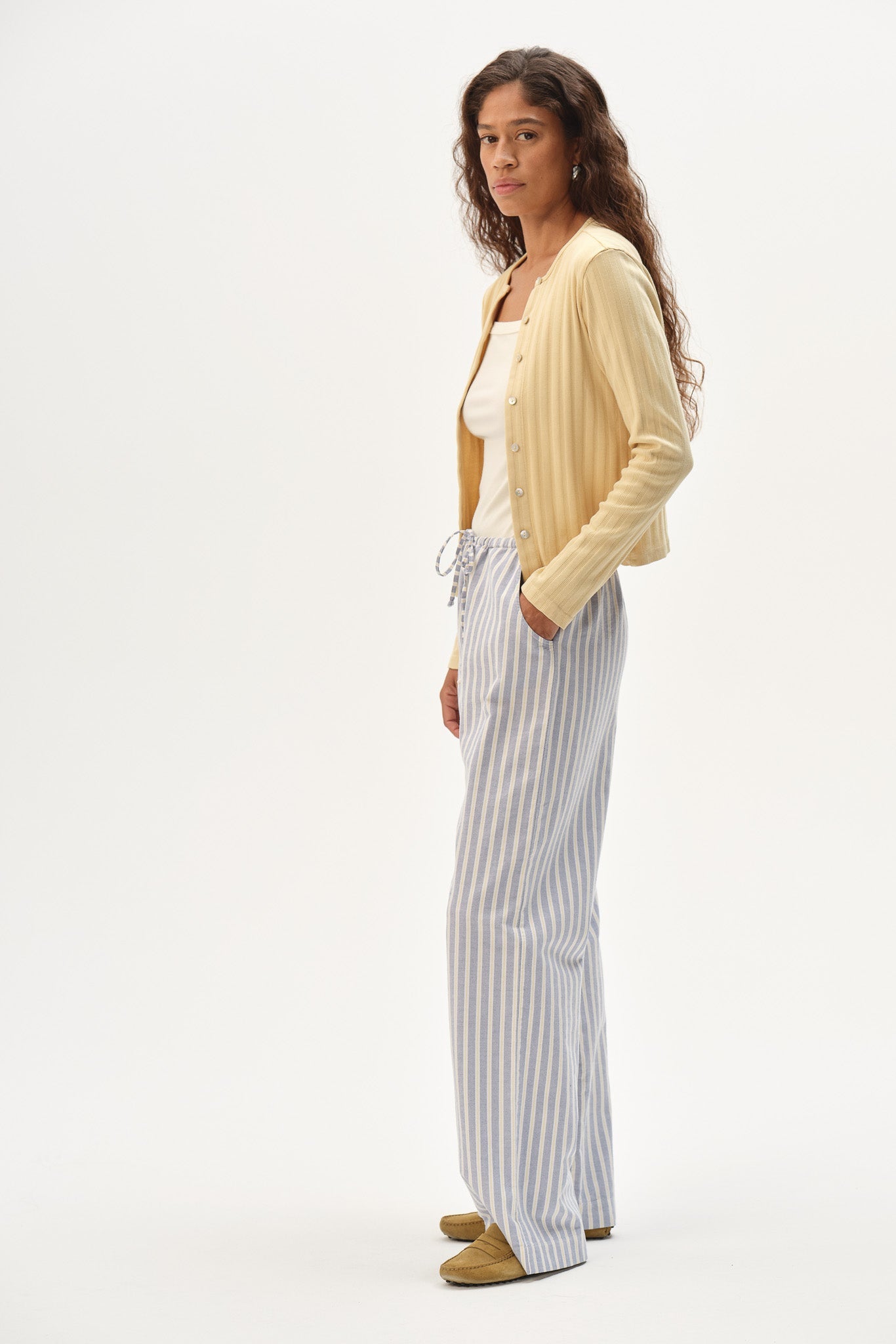 DONNI The Oxford Stripe Drawstring Pant - Butter Stripe