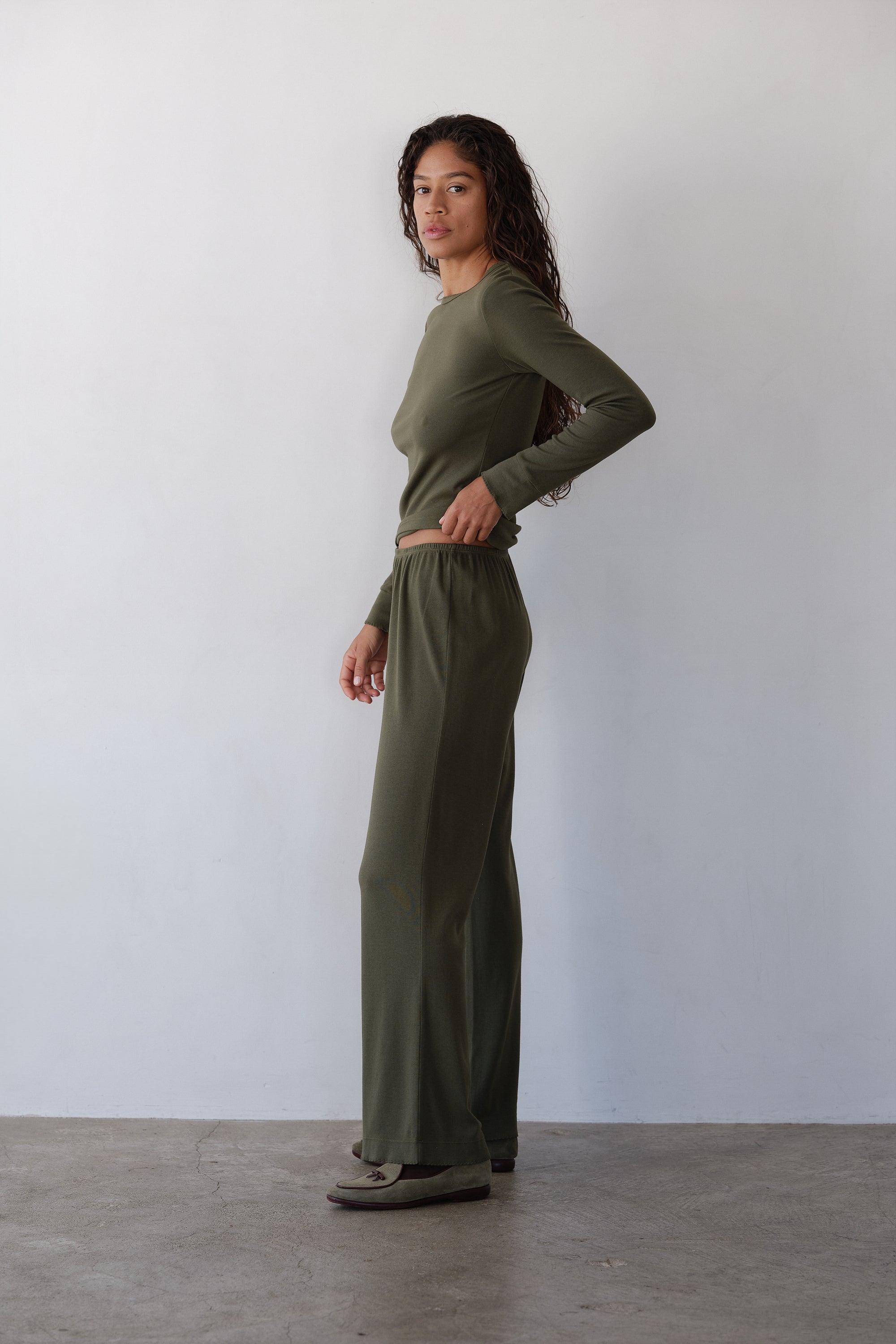 DONNI The Baby Rib Scallop Pant - Oregano