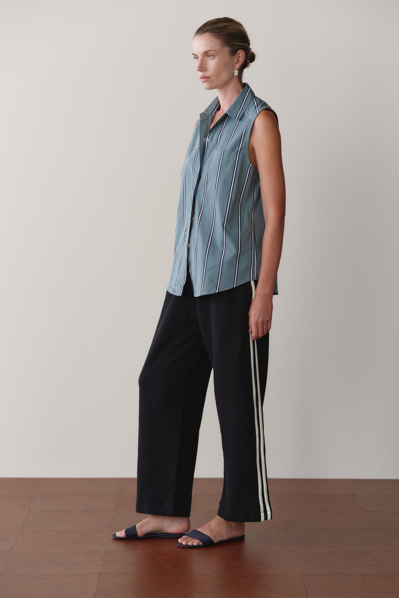DONNI The Eco-Terry Stripe Crop Pant - Jet