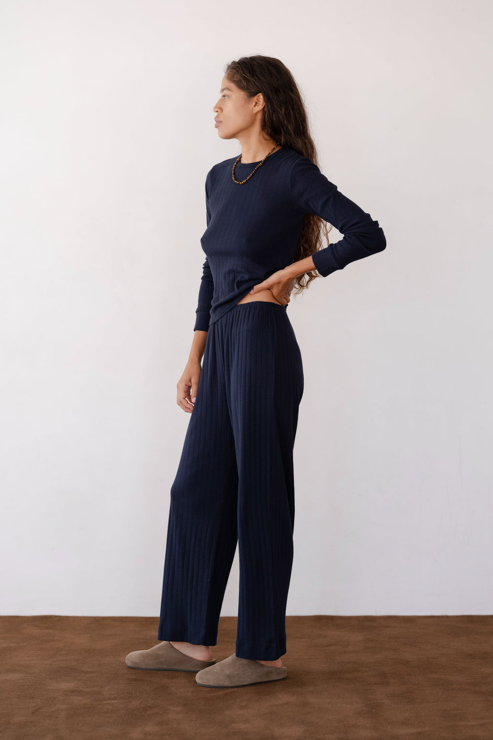 DONNI The Pointelle Simple Crop Pant - Navy