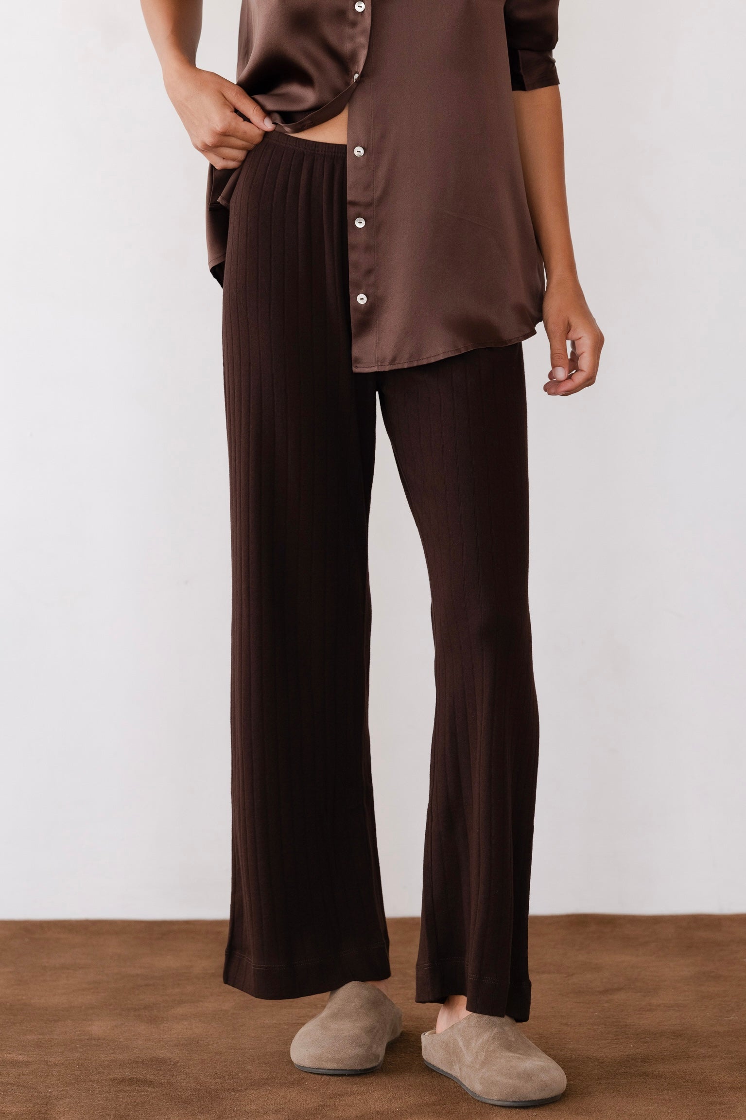DONNI The Pointelle Simple Crop Pant - Espresso