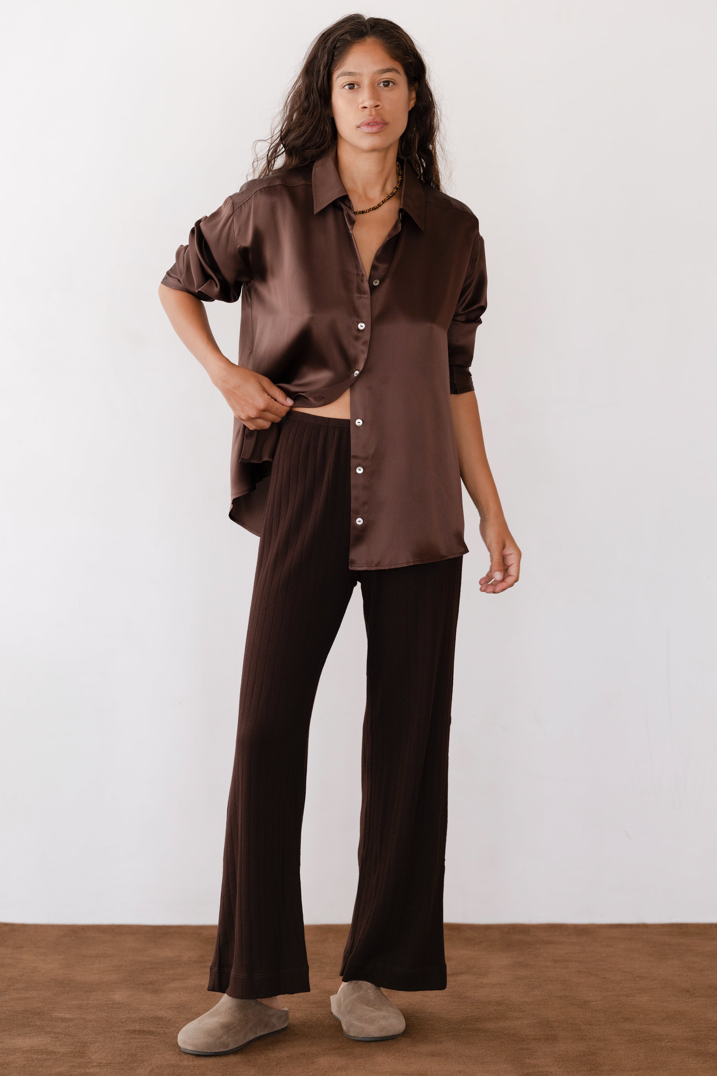 DONNI The Pointelle Simple Crop Pant - Espresso