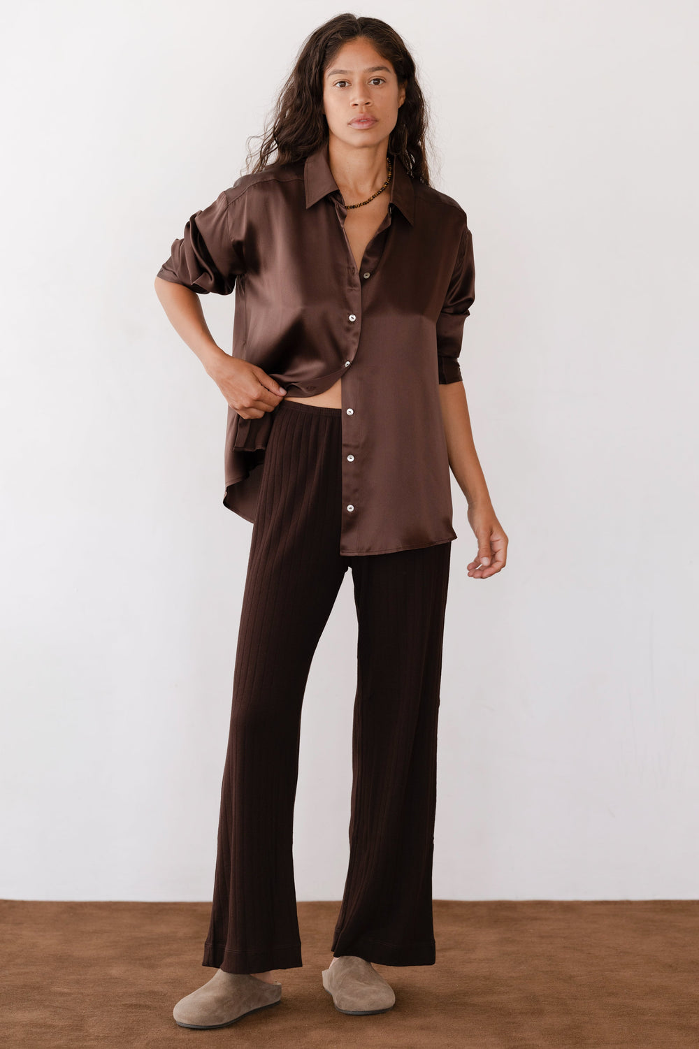 DONNI The Pointelle Simple Crop Pant - Espresso