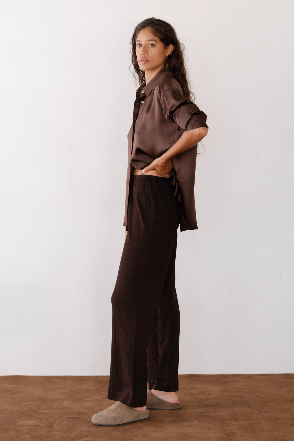 DONNI The Pointelle Simple Crop Pant - Espresso