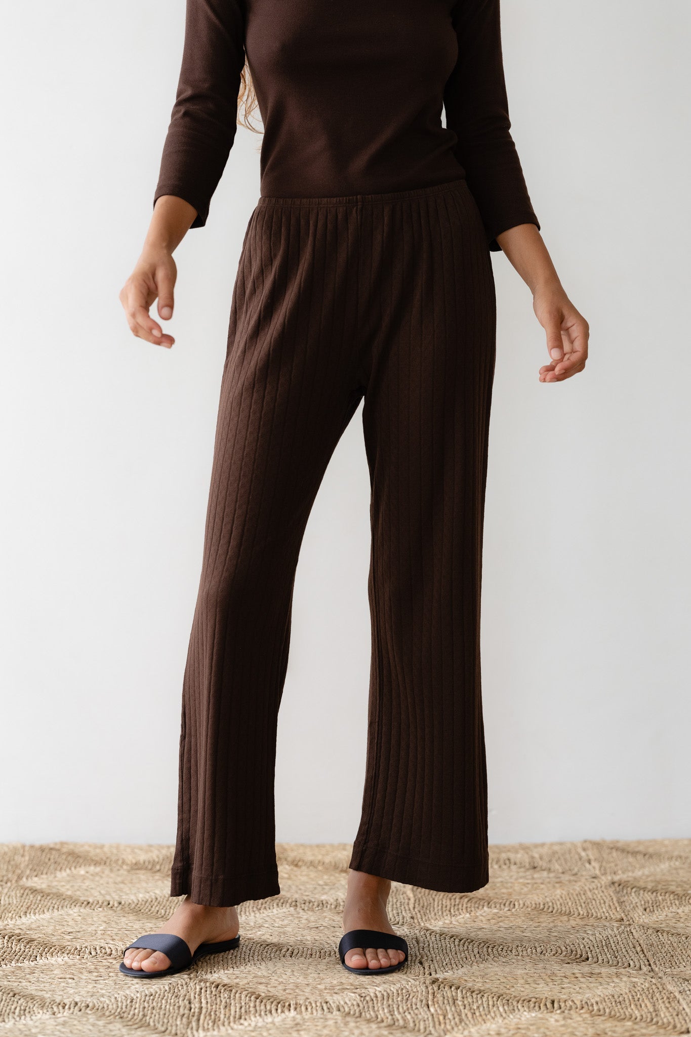 DONNI The Pointelle Simple Crop Pant - Espresso